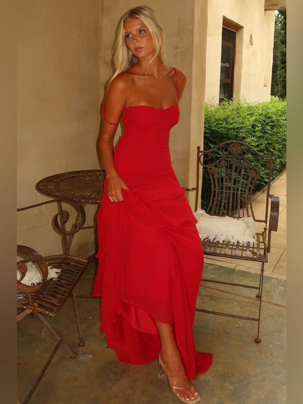 NWT Anais Tiered Ruffle Maxi Dress Red Size 0 Formal Wedding Guest - Picture 4 of 9